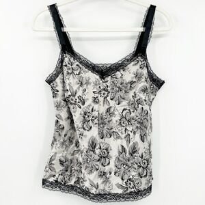 Nine West Womens Y2K Silk Blend Fairy Grunge Floral‎ Lace Trim Cami Tank Top